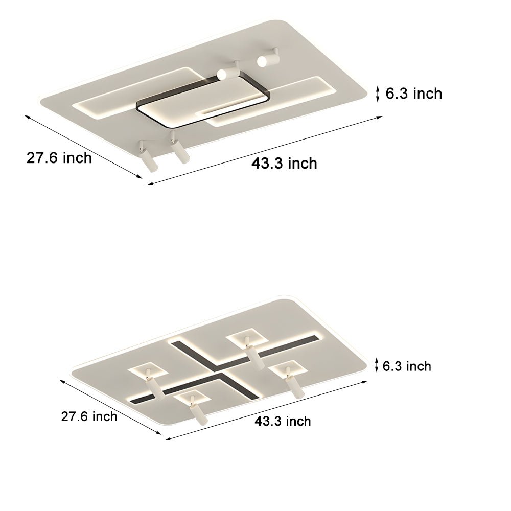 Ultra-Thin Rectangular Modern Ceiling Light with Adjustable Spotlights