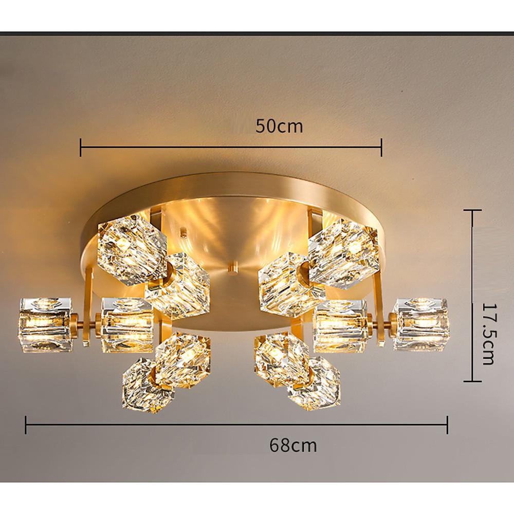 6-Light Crystal Brass Flush Mount LED Ceiling Light | Nordic Design