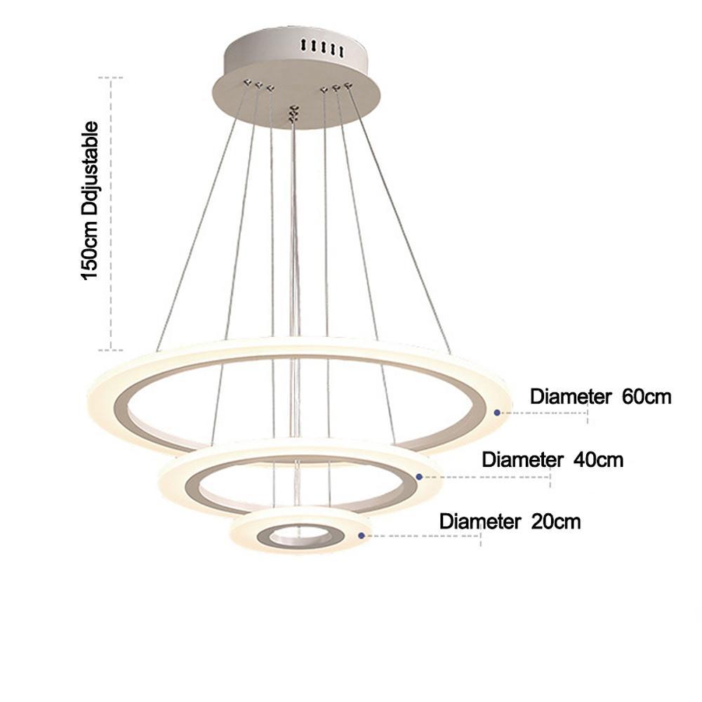 Modern 3-Ring LED Pendant Chandelier - Aluminum & Acrylic