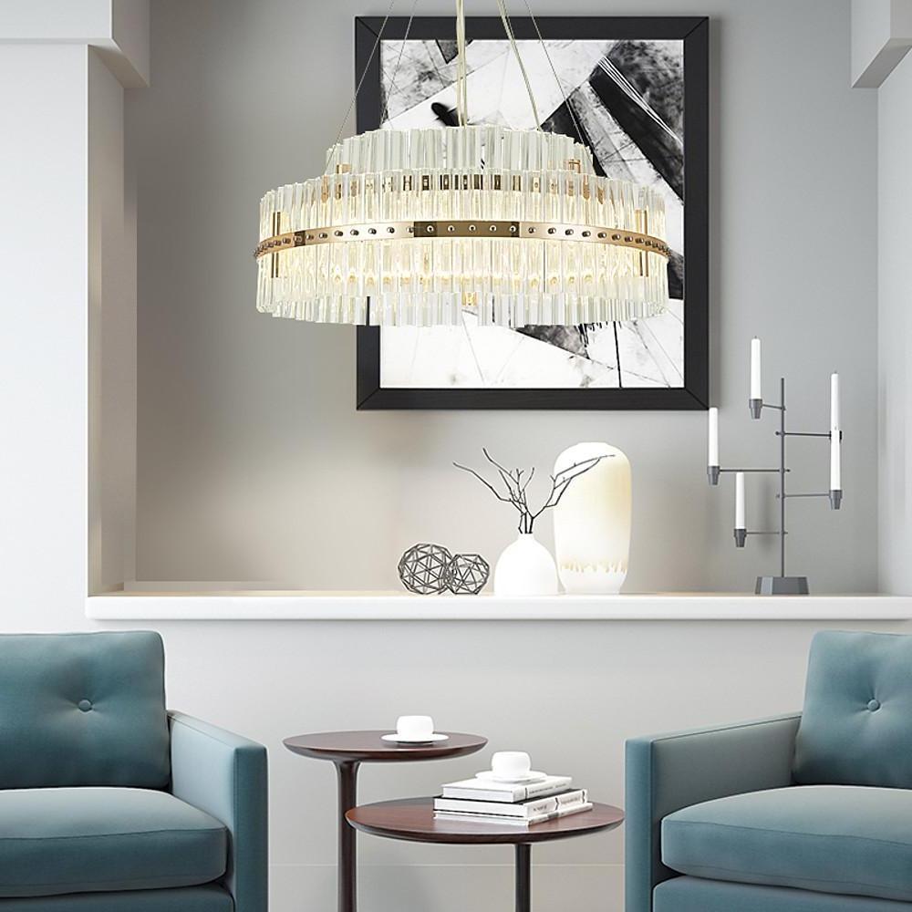Crystal Chandelier Gold Finish LED Ceiling Light Round Design