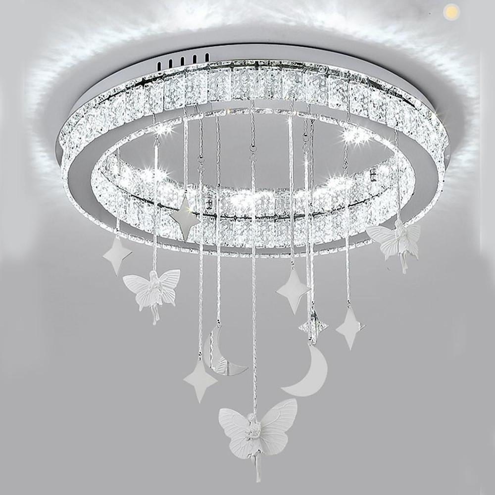 Crystal Flush Mount Chandelier - Modern Electroplated Stainless Steel