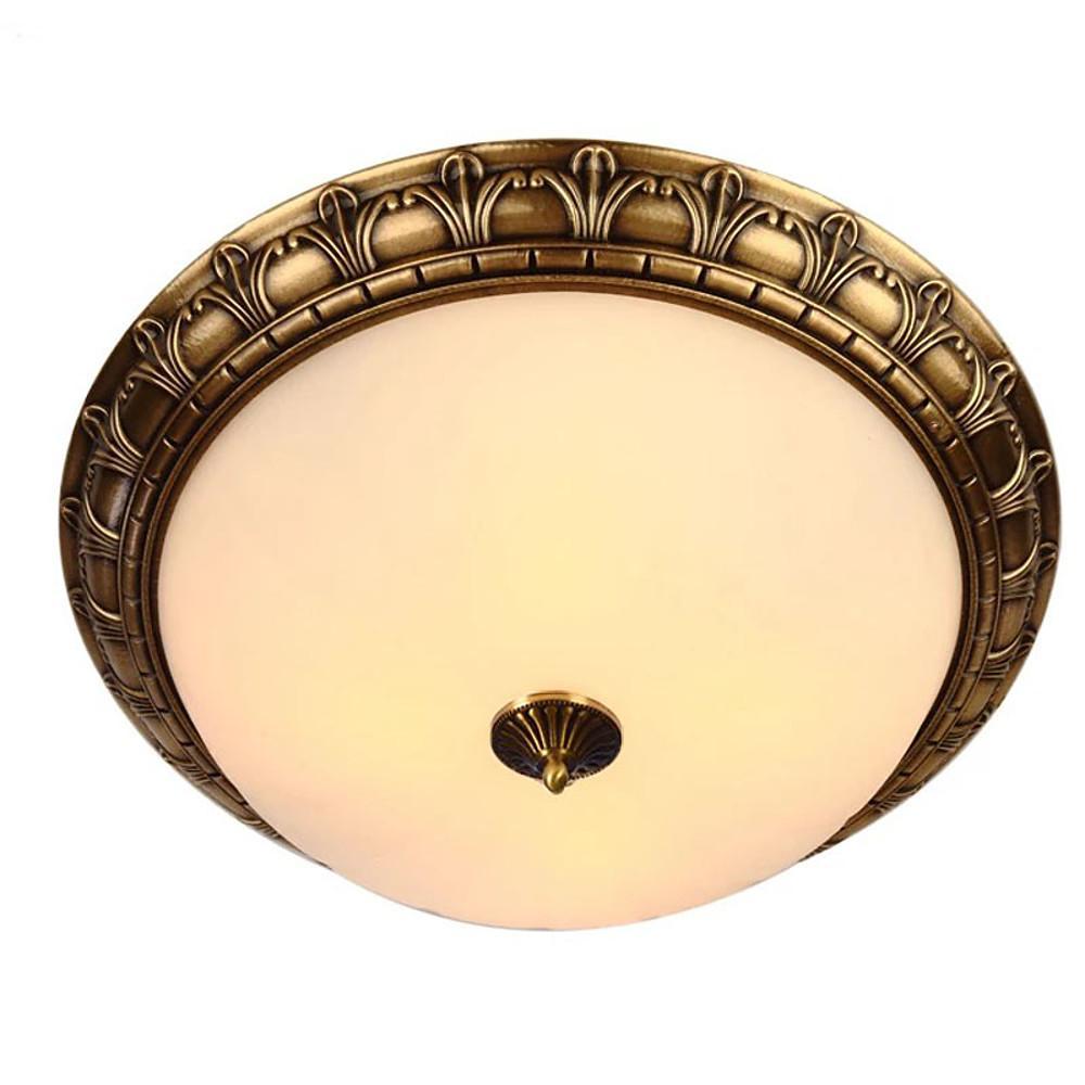 Antique Flush Mount Ceiling Light Bronze & Frosted Glass Fixture