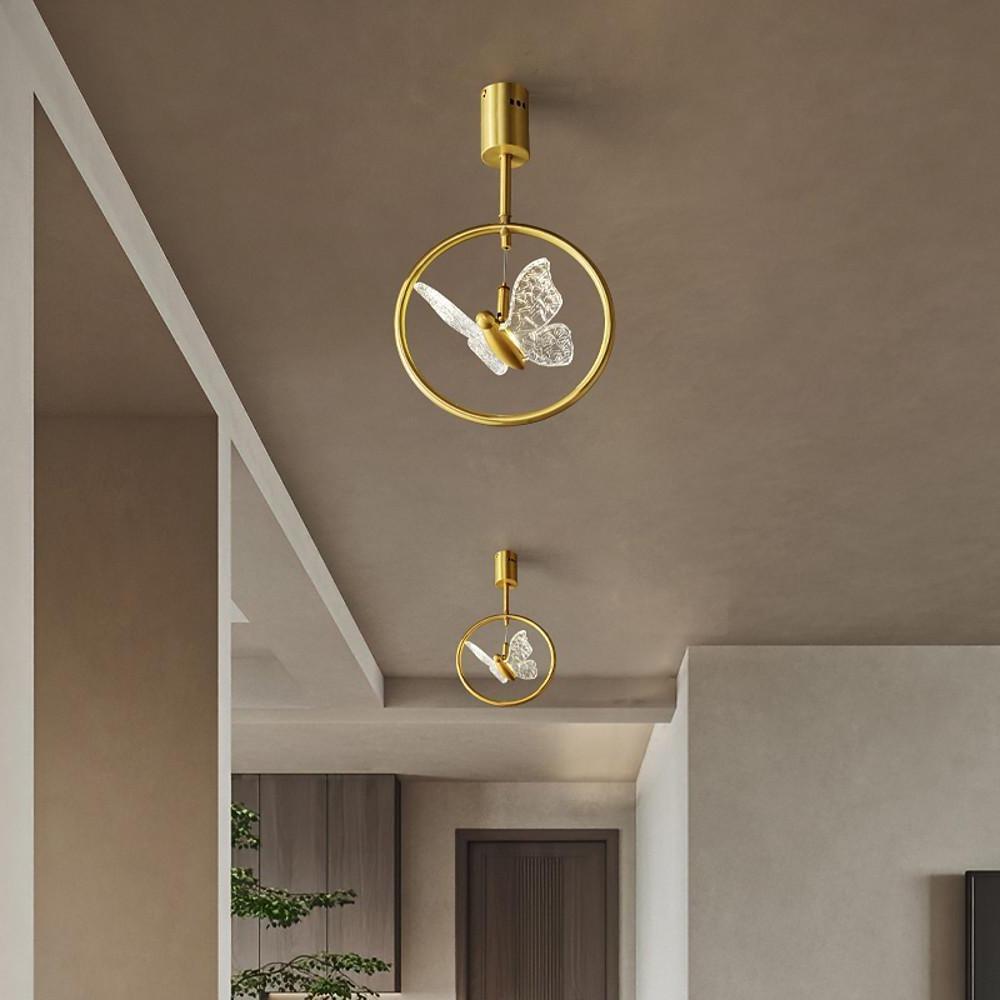 Butterfly Ring LED Semi Flush Mount Ceiling Light Brass Acrylic