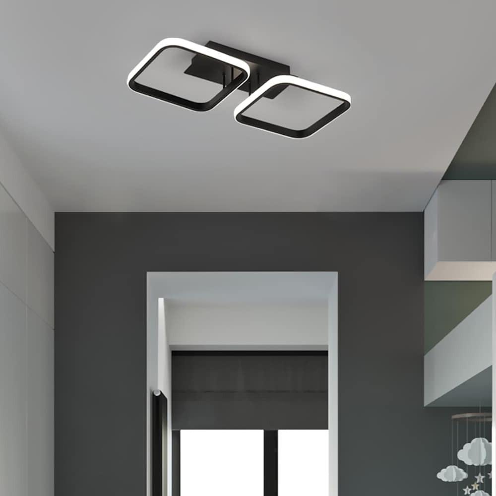 Modern Dual Square Acrylic LED Flush Mount Ceiling Light - Black