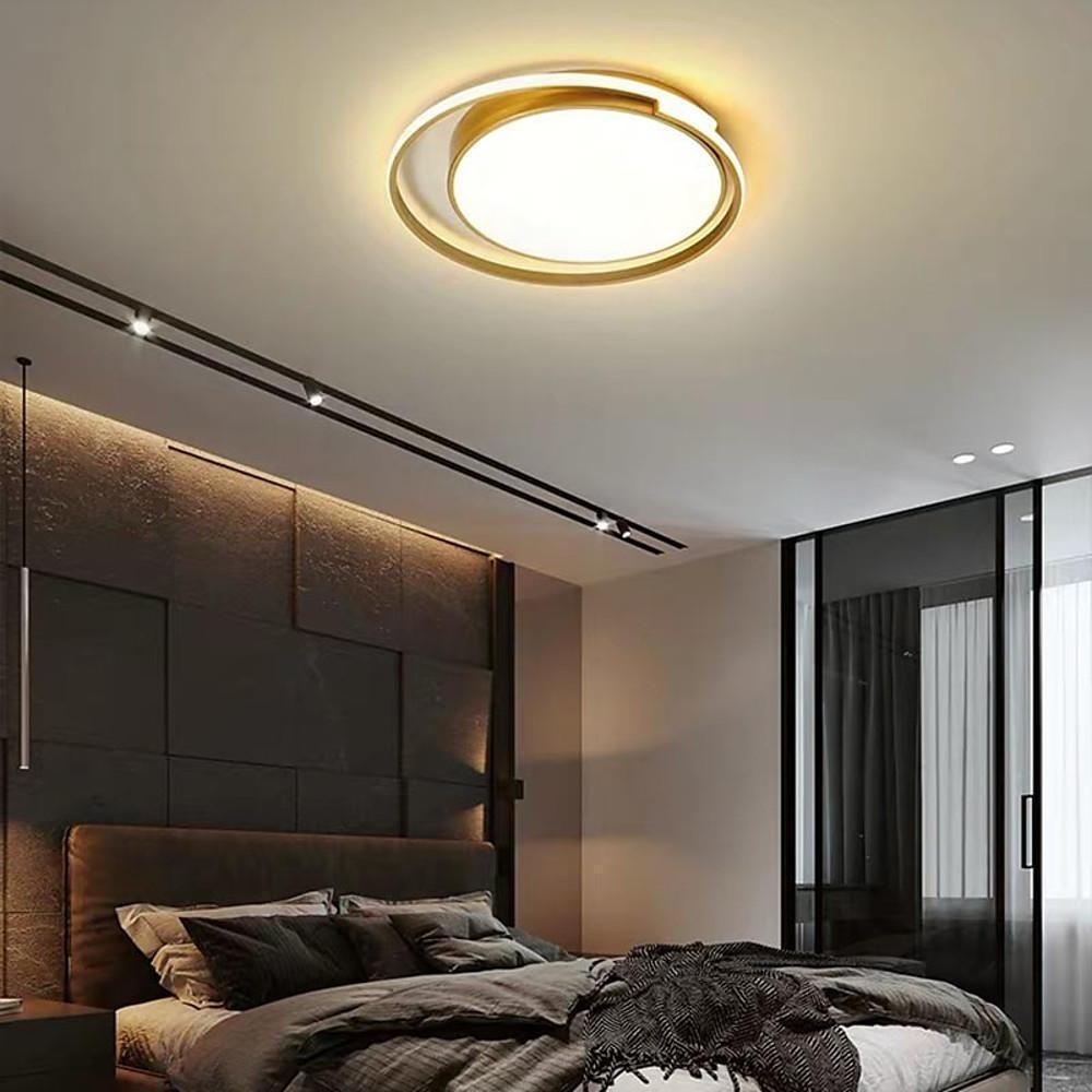 Minimalist Circular Flush Mount Ceiling Light - Black & Gold LED