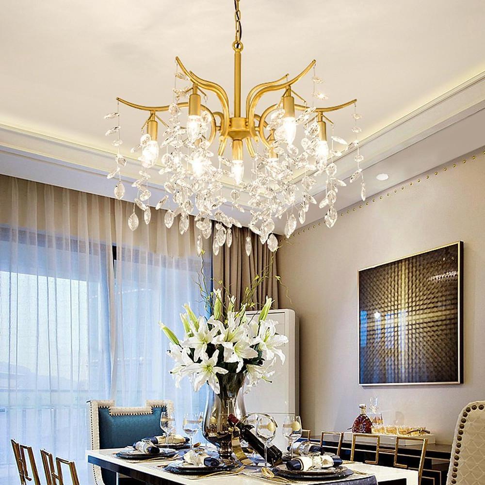 Crystal 7-Light Candle Chandelier Metal Frame Black Gold Finish