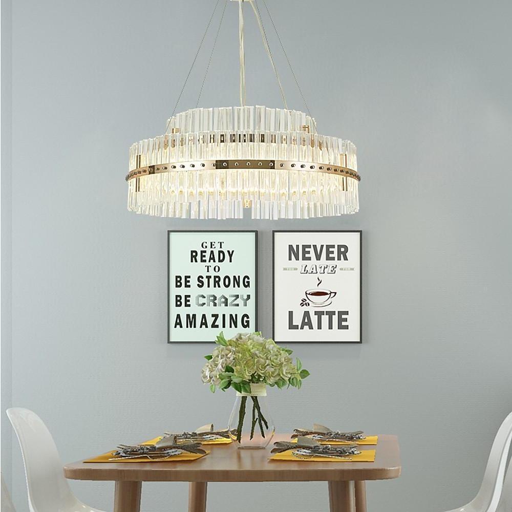 Crystal Chandelier Gold Finish LED Ceiling Light Round Design