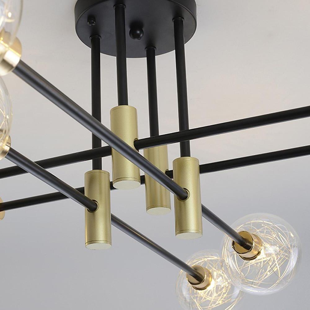 8-Light Glass Shade Modern Flush Mount Ceiling Light - Black