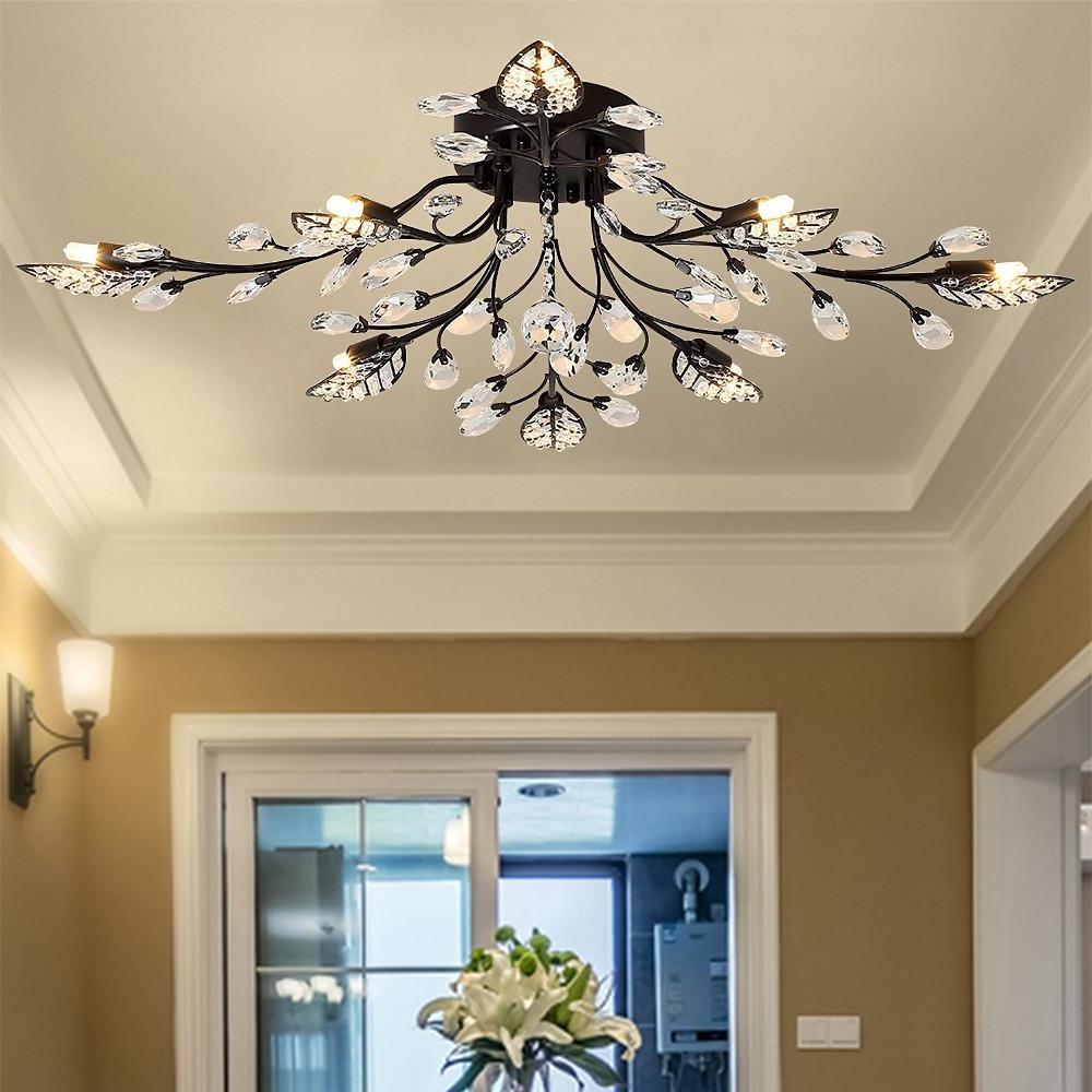 Crystal Leaf Semi-Flush Mount Chandelier | 8-Light LED, 31.2'' Wide