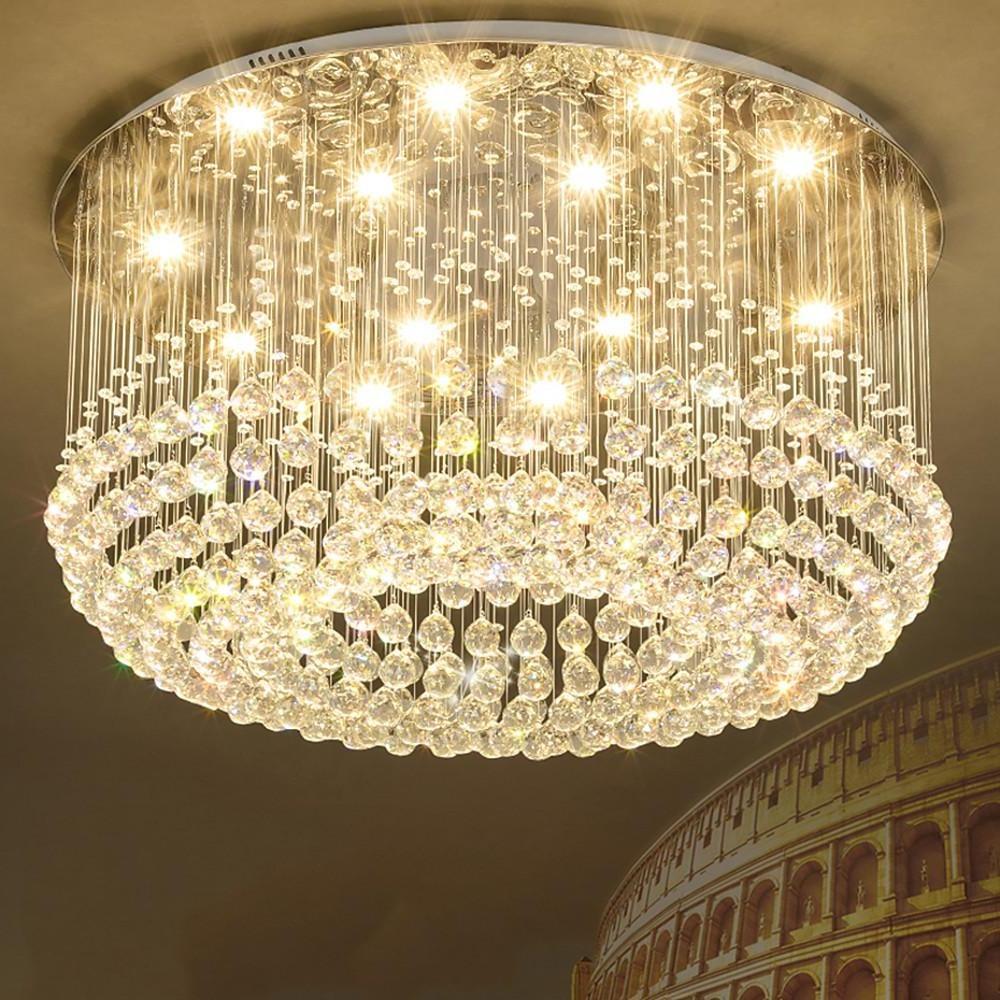 Crystal Drum Flush Mount Chandelier Modern 5-Tier LED Ceiling Light