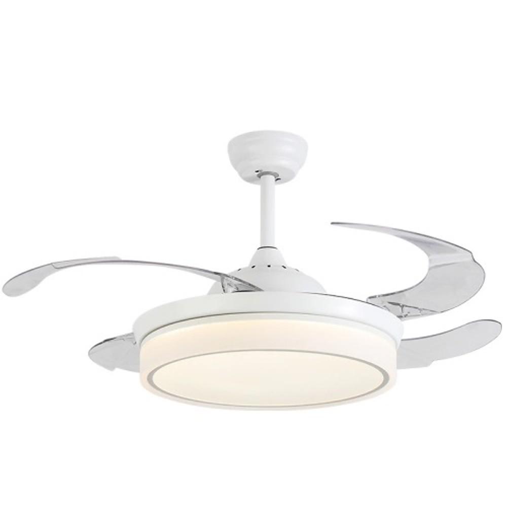 Retractable Blade LED Ceiling Fan Light - White Industrial Modern