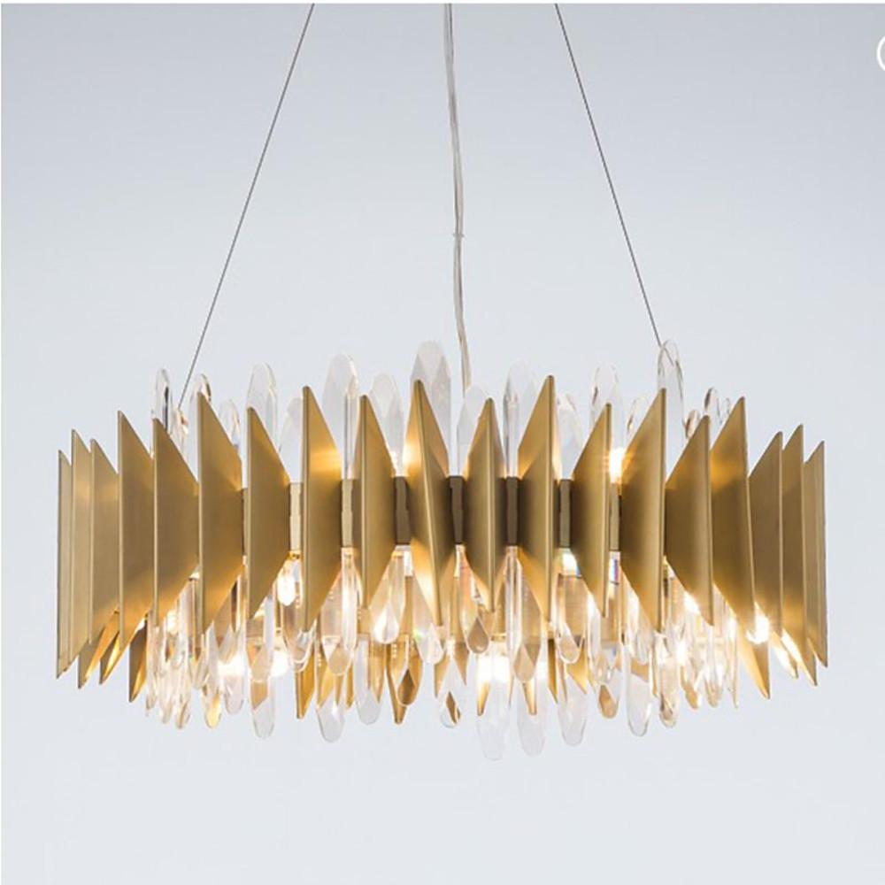 Modern Crystal Chandelier Round Stainless Steel Ceiling Light