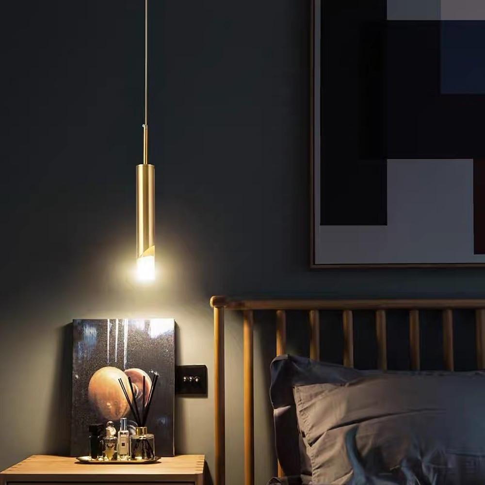Slender Cylinder Crystal Pendant Light Modern Gold Finish