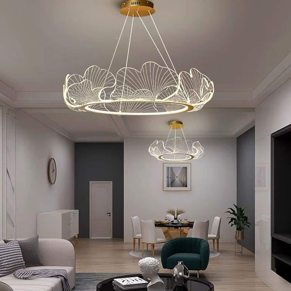 Wave Round Acrylic Chandelier Gold Finish LED Ceiling Light
