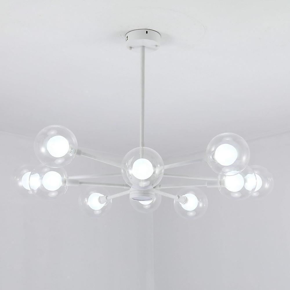 10-Light Glass Globe Chandelier Contemporary Sputnik Design White