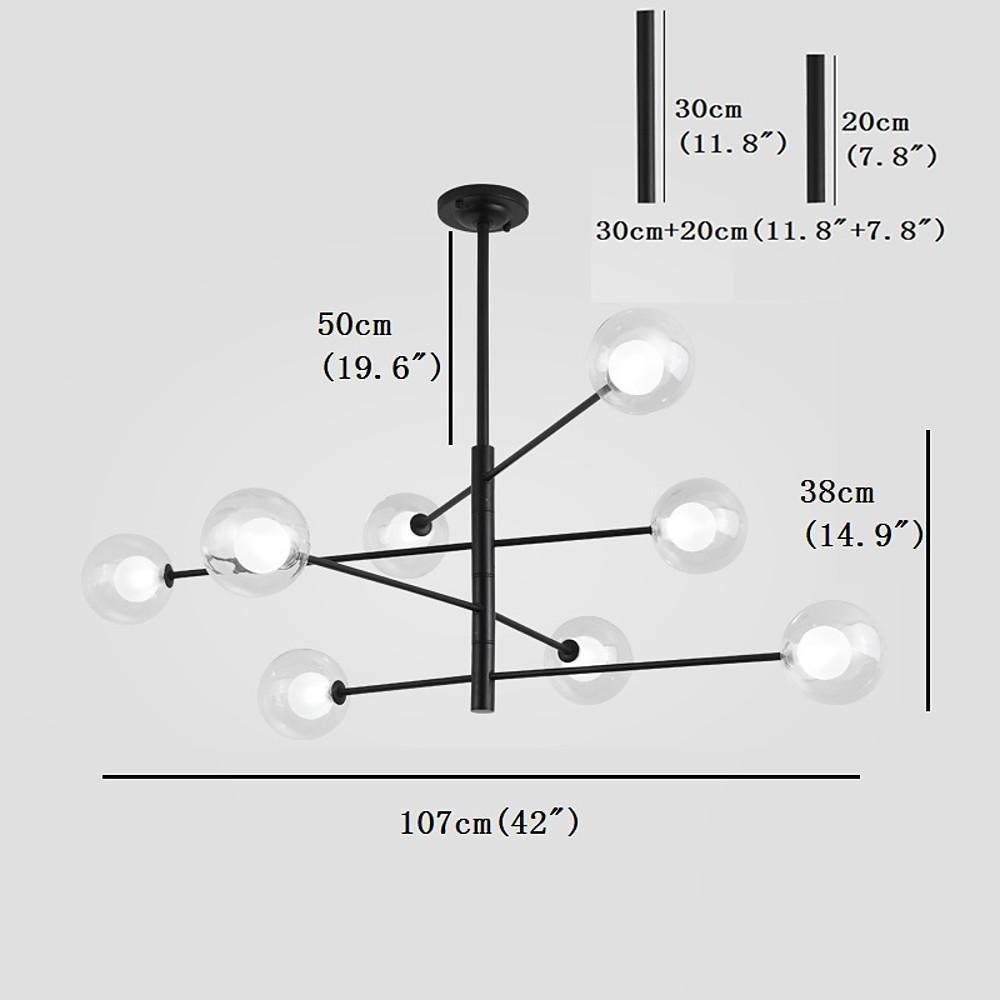 Linear Sputnik Chandelier Black Glass Metal 8-Light Modern