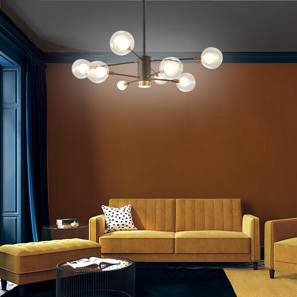 8-Light Sputnik Chandelier with Glass Shades - Modern Industrial