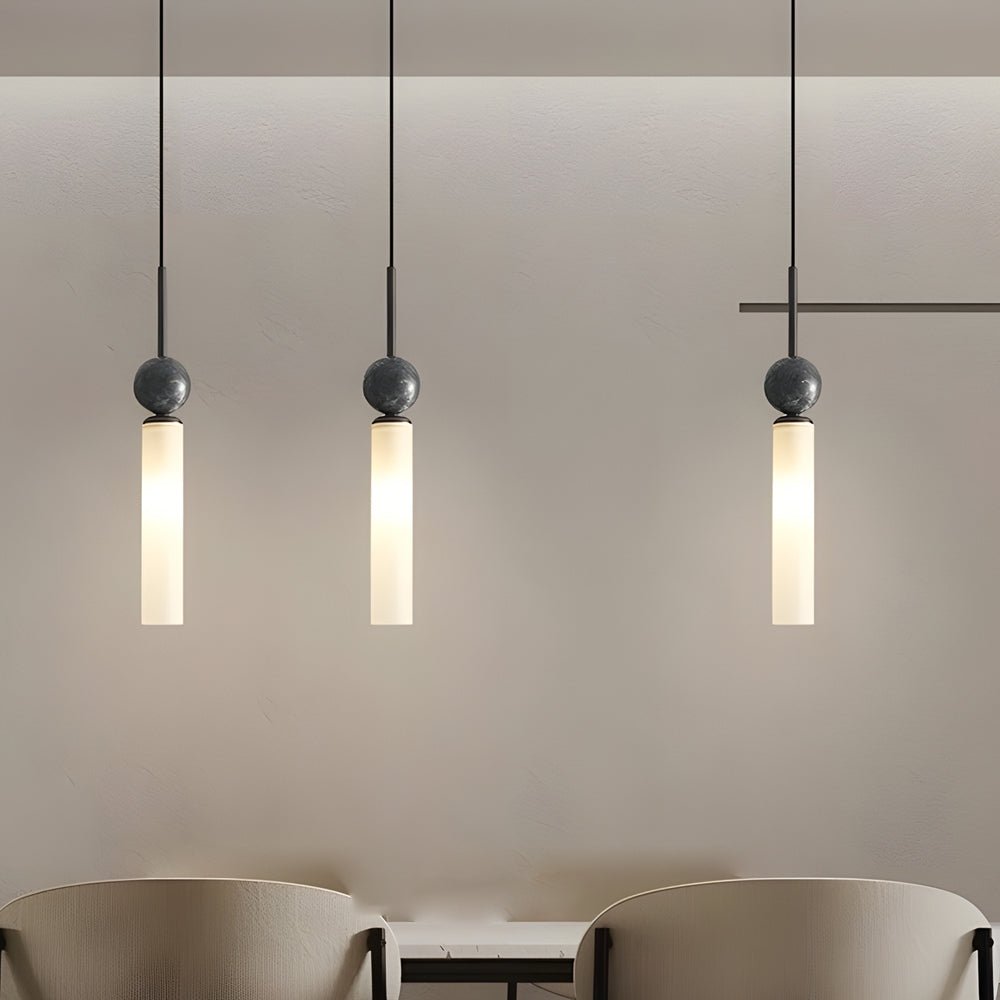Marble Cylinder Pendant Light - Modern Acrylic & Brass Hanging Lamp