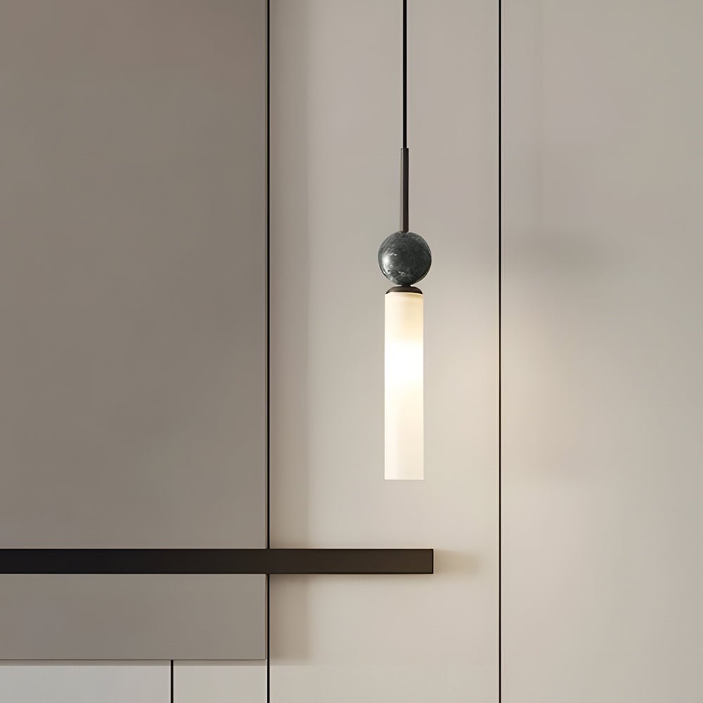 Marble Cylinder Pendant Light - Modern Acrylic & Brass Hanging Lamp