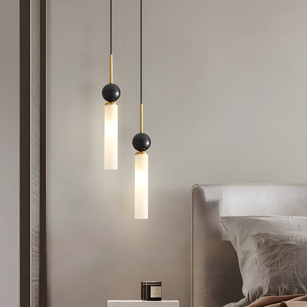 Marble Cylinder Pendant Light - Modern Acrylic & Brass Hanging Lamp