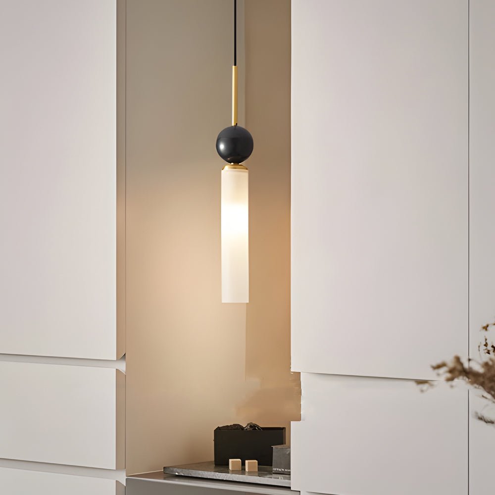 Marble Cylinder Pendant Light - Modern Acrylic & Brass Hanging Lamp
