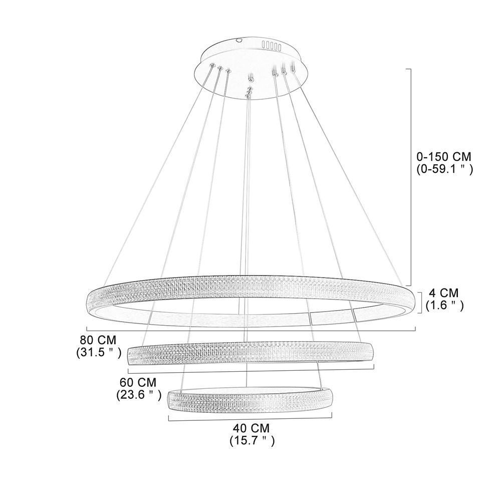 Adjustable 3-Ring LED Chandelier Gold Modern Aluminum Pendant