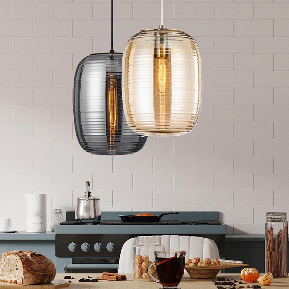 Lantern Glass Pendant Light Modern Electroplated Island Lighting