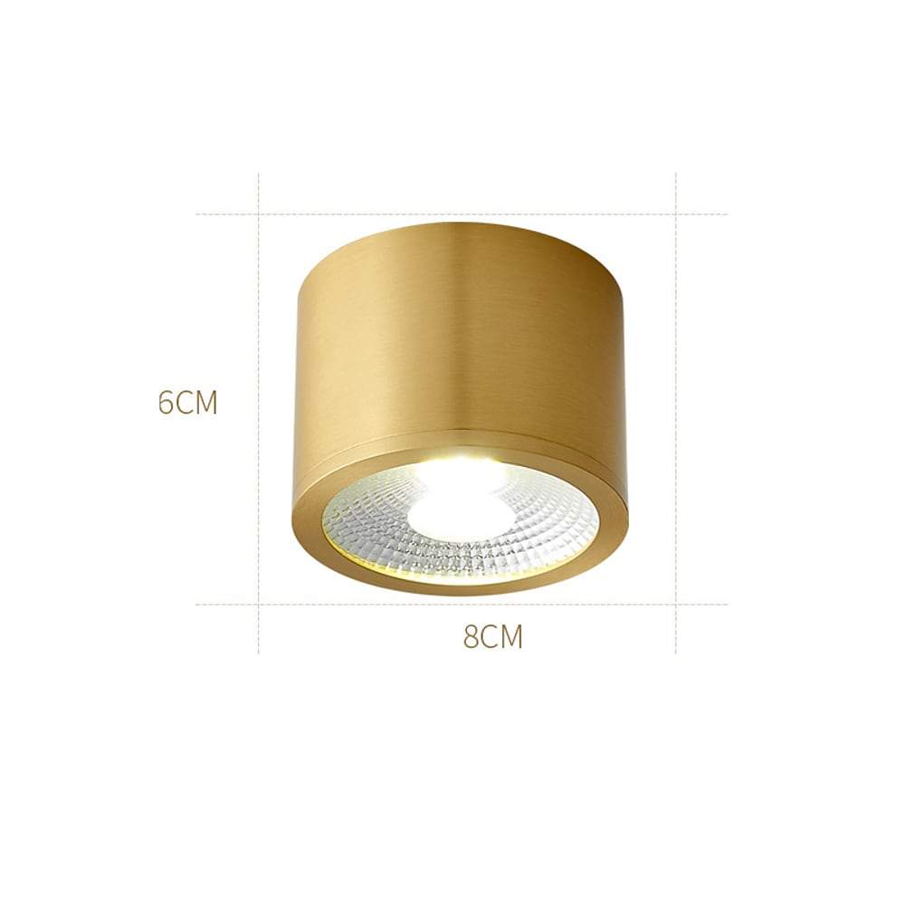 Cylindrical Brass LED Flush Mount Ceiling Light - Gold Finish