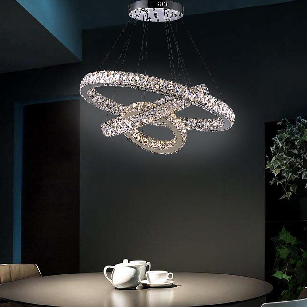 Interwoven Circle Crystal Chandelier Modern 3-Tier Metal Ceiling Light