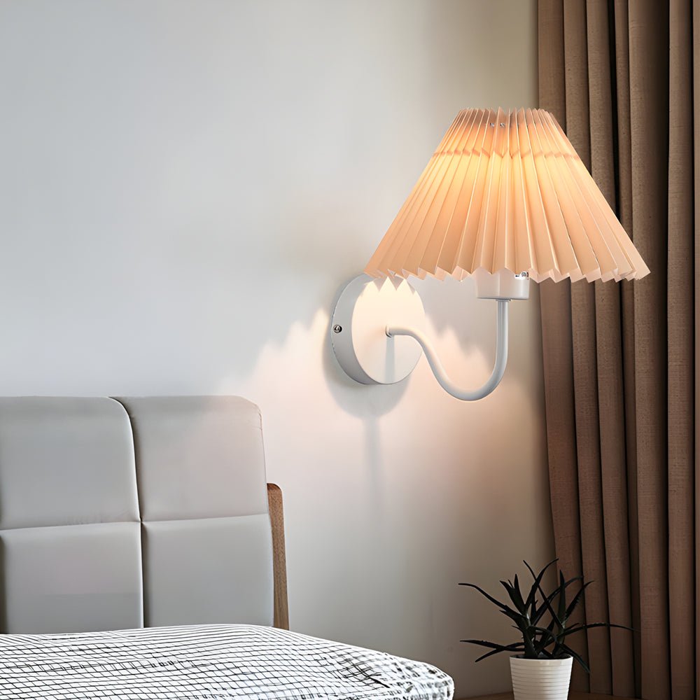 Vintage Iron Wall Sconce with Pleated Fabric Shade - 1 Light