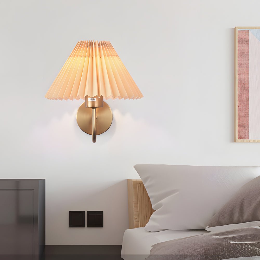 Vintage Iron Wall Sconce with Pleated Fabric Shade - 1 Light