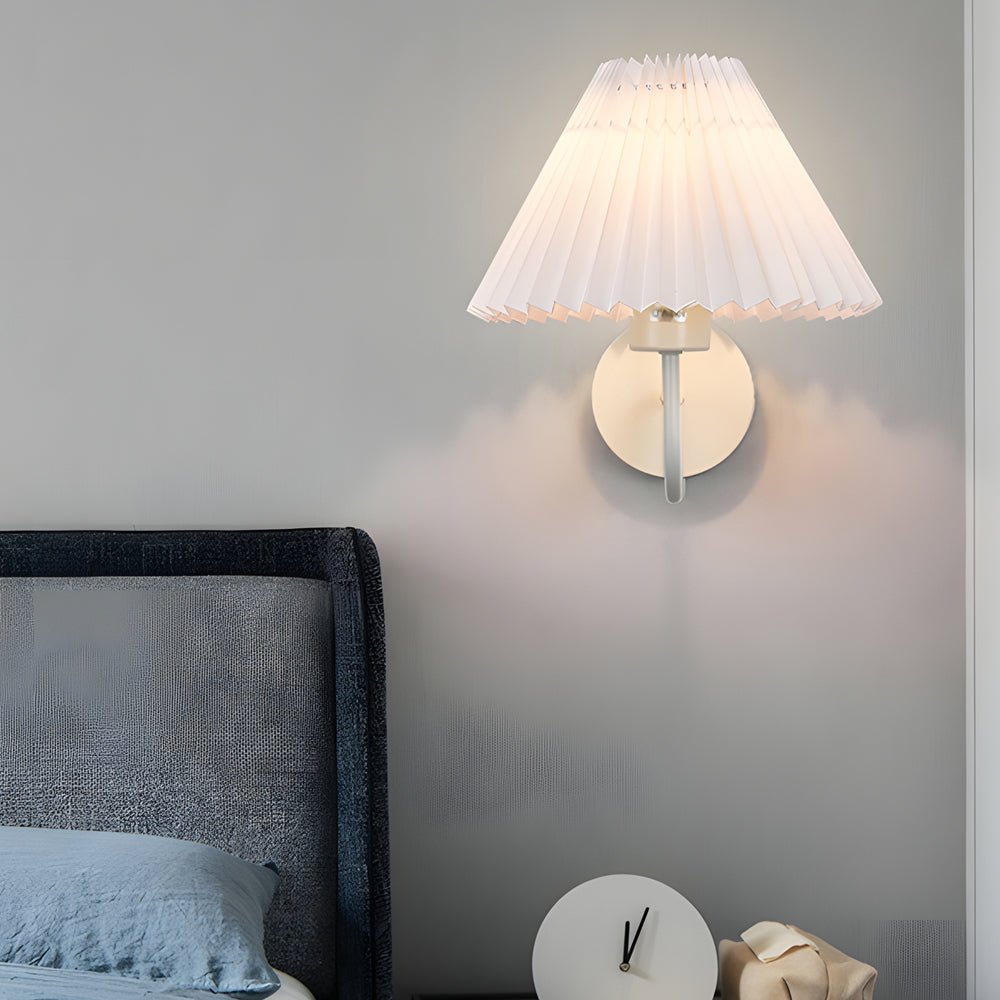 Vintage Iron Wall Sconce with Pleated Fabric Shade - 1 Light