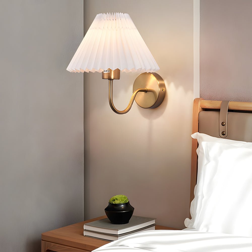 Vintage Iron Wall Sconce with Pleated Fabric Shade - 1 Light