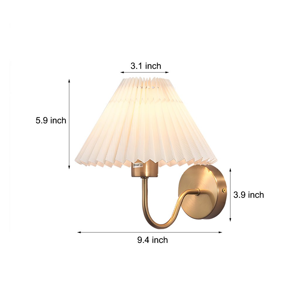 Vintage Iron Wall Sconce with Pleated Fabric Shade - 1 Light