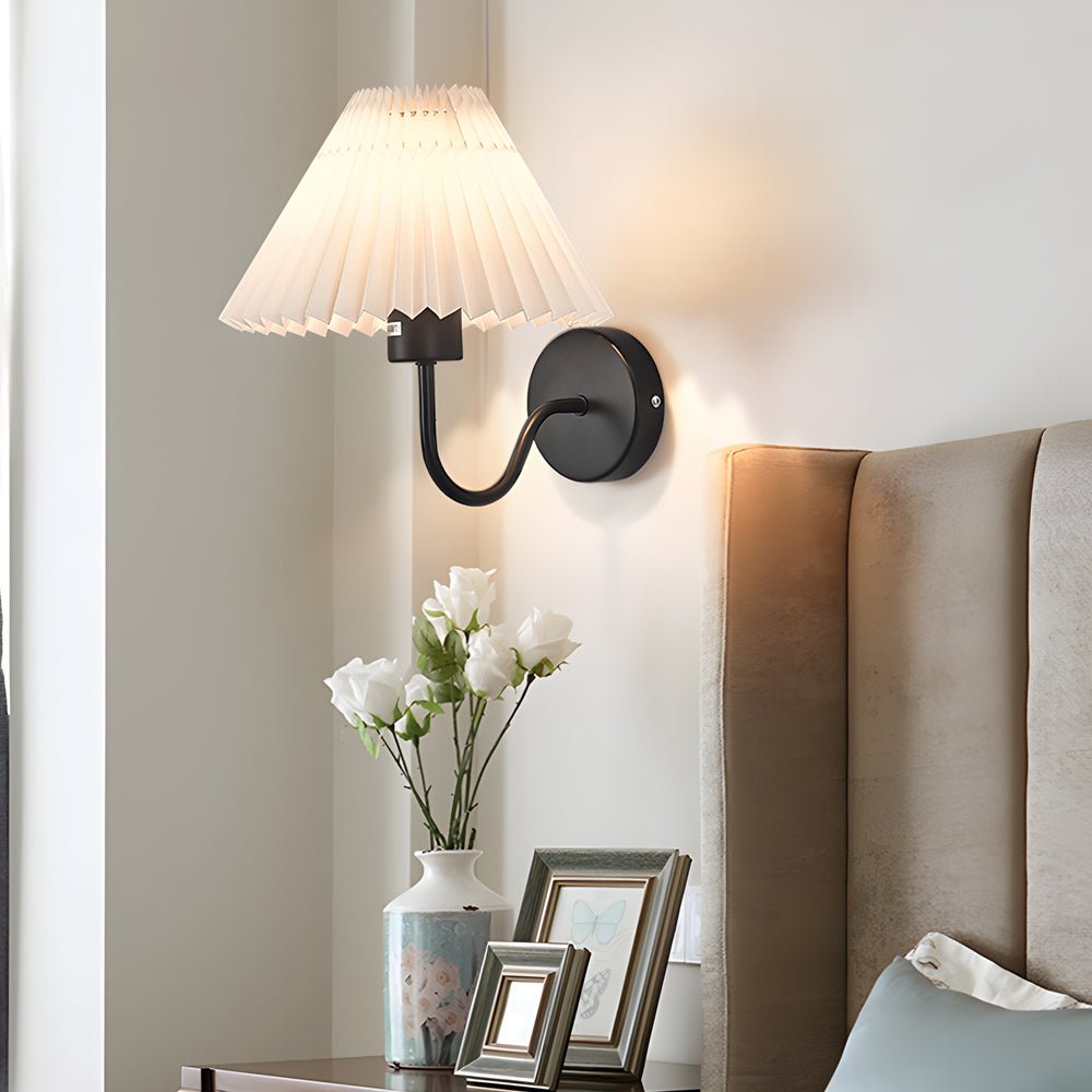 Vintage Iron Wall Sconce with Pleated Fabric Shade - 1 Light
