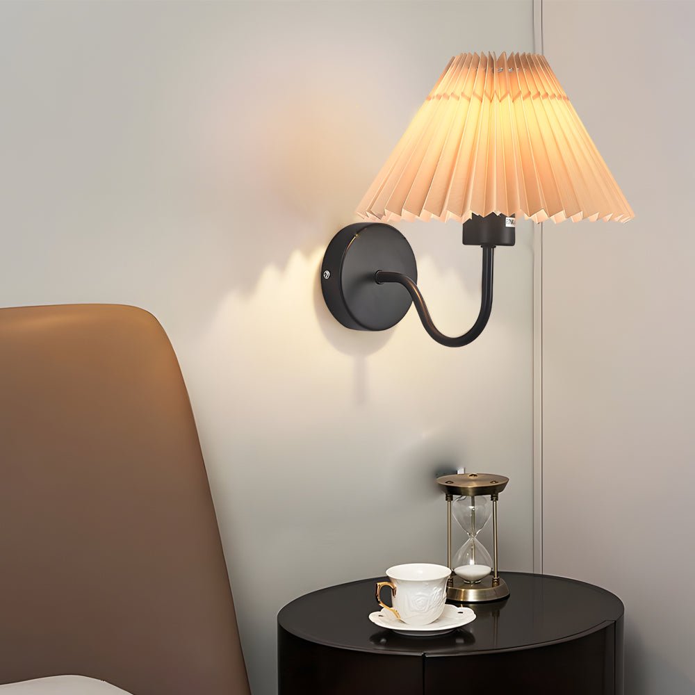Vintage Iron Wall Sconce with Pleated Fabric Shade - 1 Light