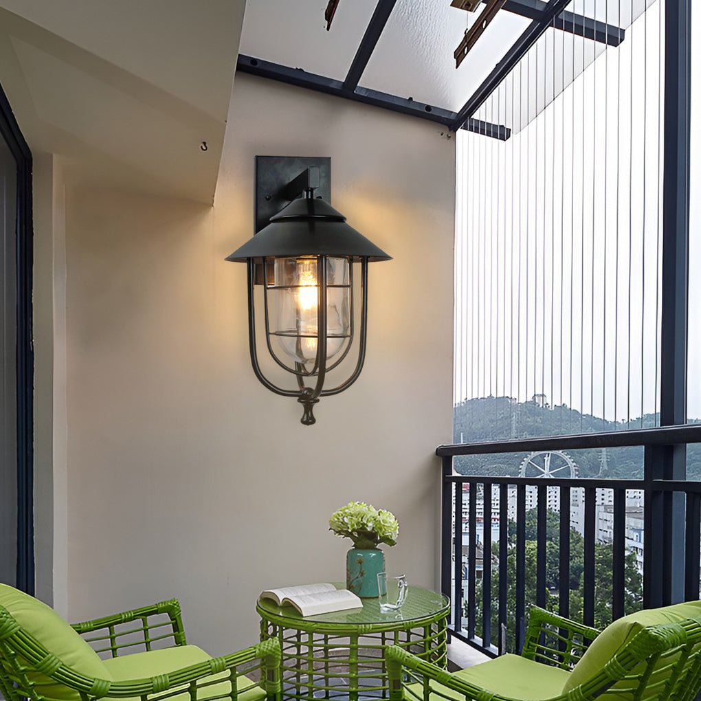 Industrial Outdoor Wall Sconce Iron & Glass Waterproof Lighting