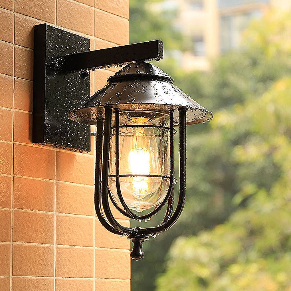 Industrial Outdoor Wall Sconce Iron & Glass Waterproof Lighting