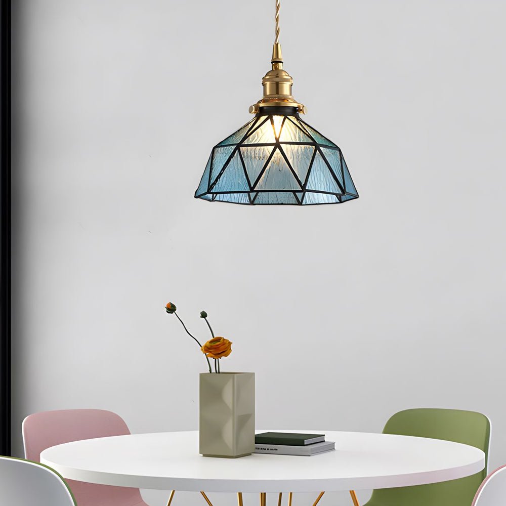 Handcrafted Stained Glass Pendant Light - Vintage Cone Shade