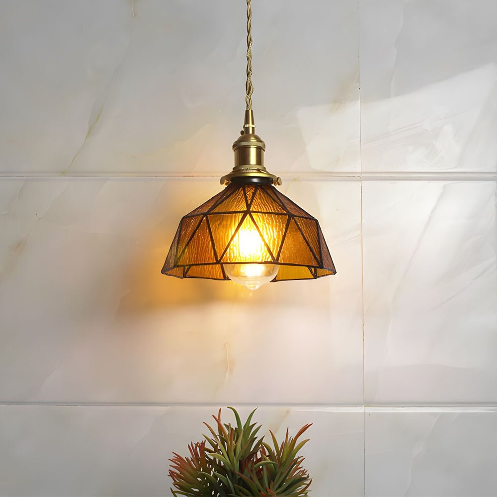 Handcrafted Stained Glass Pendant Light - Vintage Cone Shade