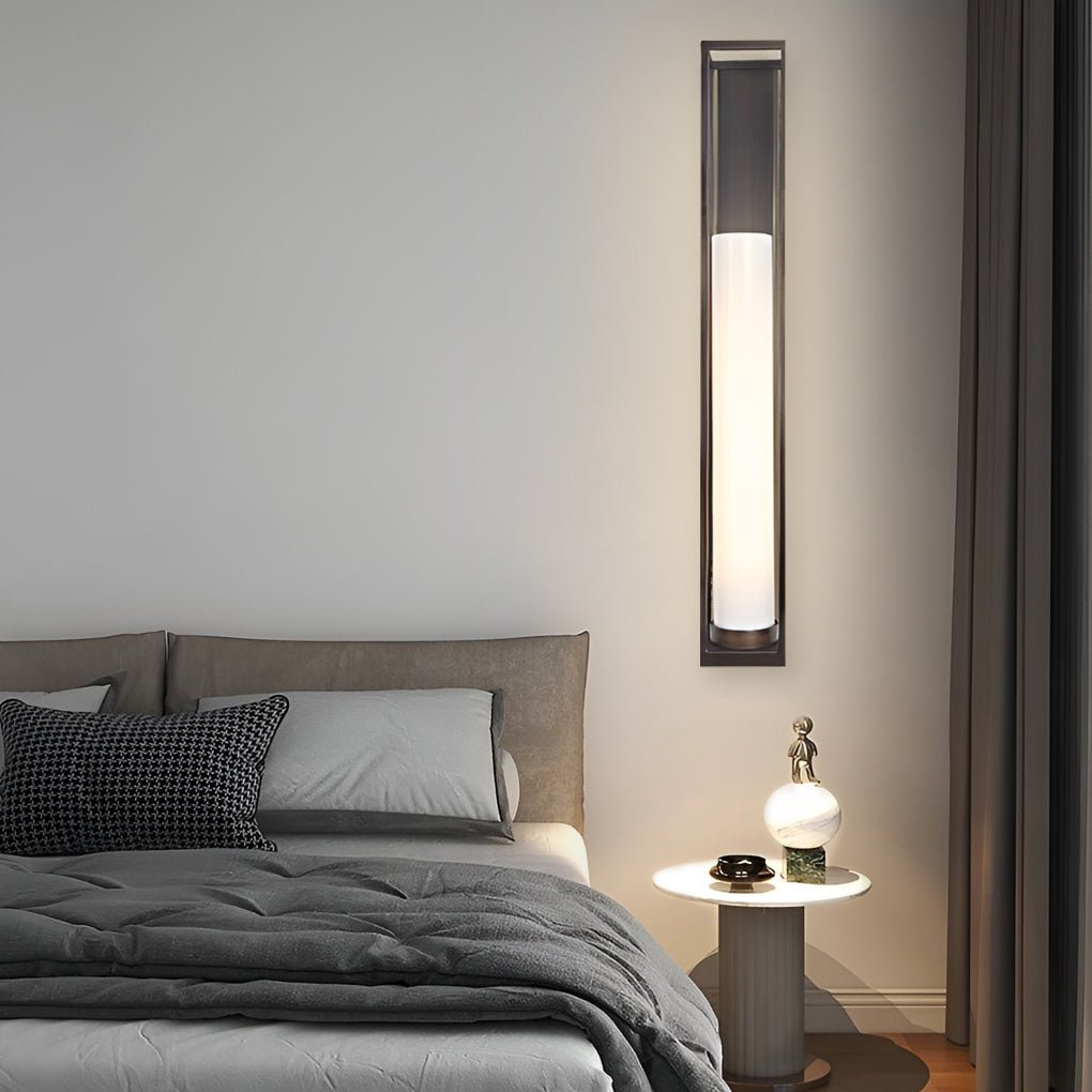 Industrial Black Iron Wall Sconce with White Jade Glass Shade