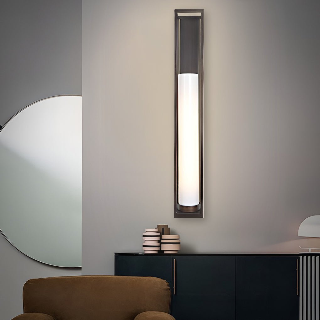 Industrial Black Iron Wall Sconce with White Jade Glass Shade