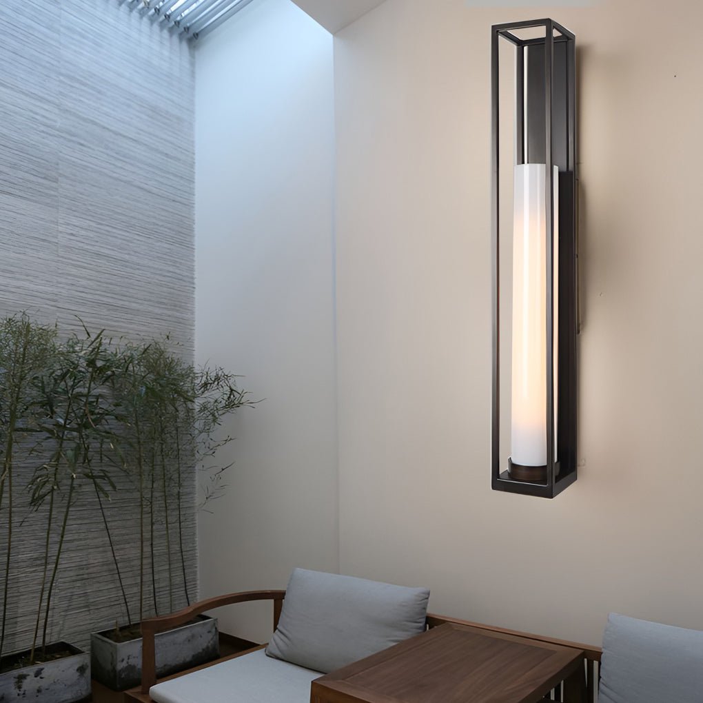 Industrial Black Iron Wall Sconce with White Jade Glass Shade