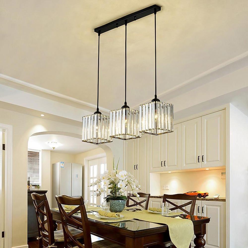 Crystal Square Pendant Light Metal Contemporary Ceiling Fixture