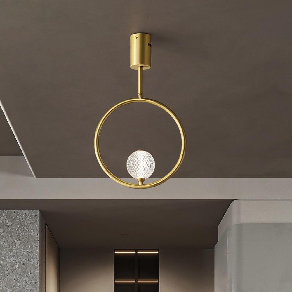 Ring Globe Acrylic Flush Mount Ceiling Light - Brass Finish