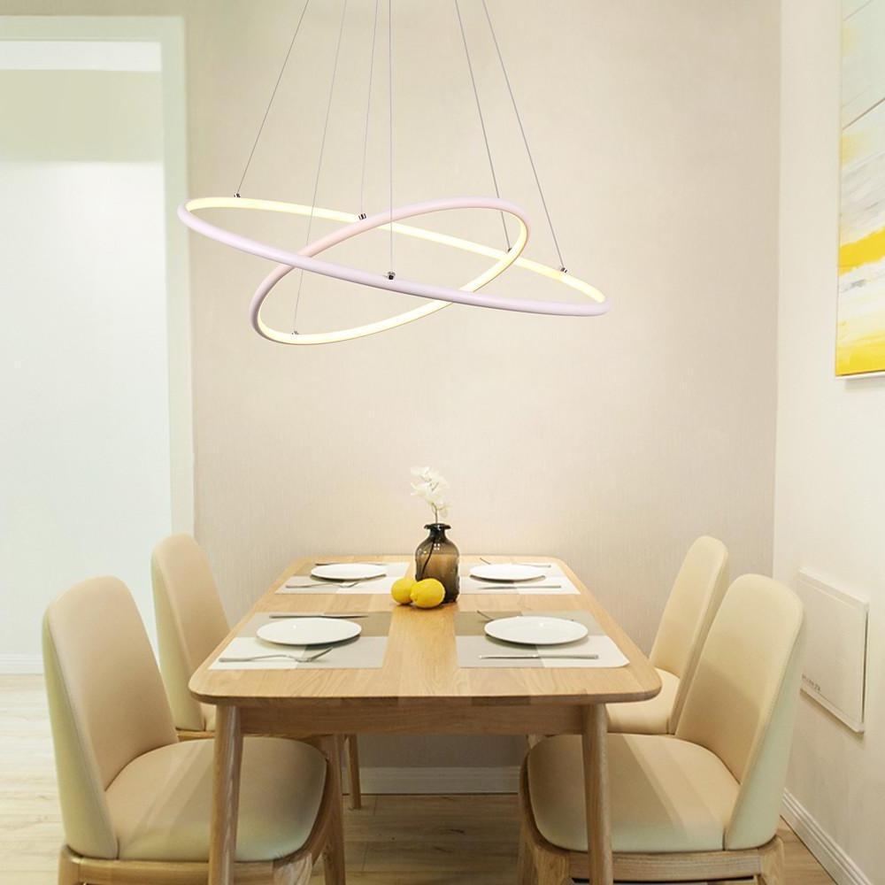 Modern LED Chandelier 2-Ring Geometric Adjustable Pendant Light