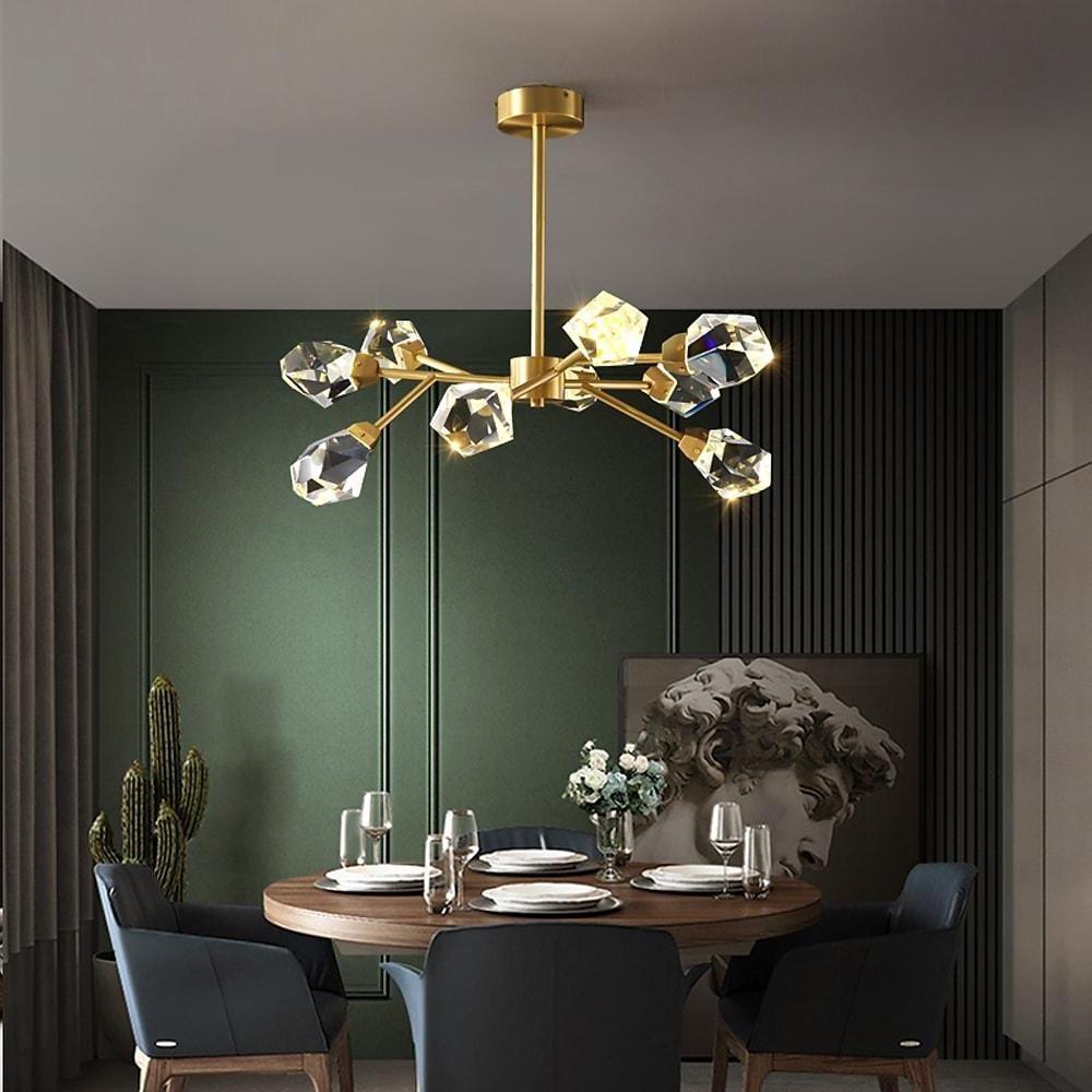 9-Light Sputnik Crystal Chandelier Gold Modern Dining Room