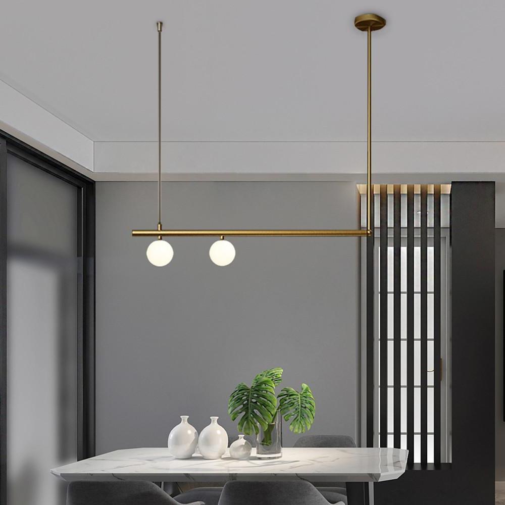Linear Globe Pendant Light – Copper & Glass Modern Dining Lighting