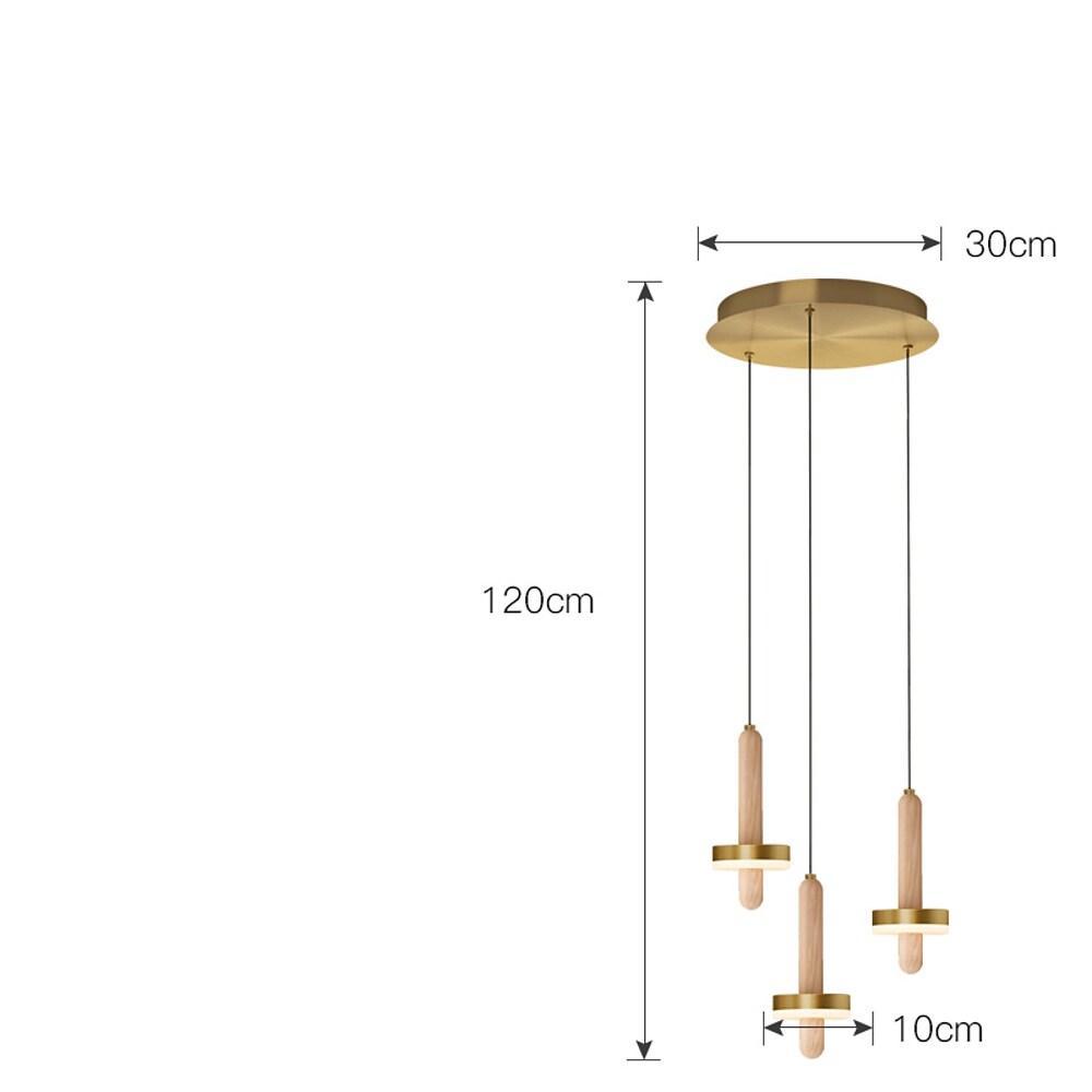 Modern Cylindrical Pendant Light Gold Copper Wood LED Fixture