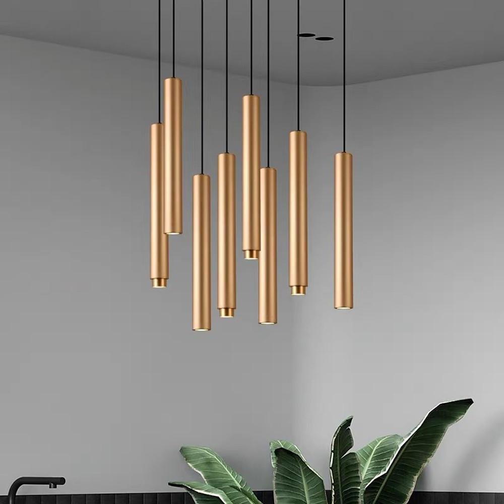 Gold Metal Cylindrical LED Pendant Light Modern Island Lighting